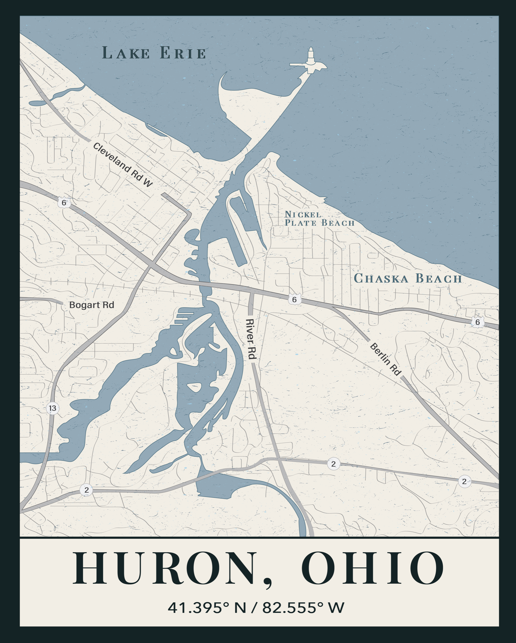 Huron, Ohio illustrated map poster